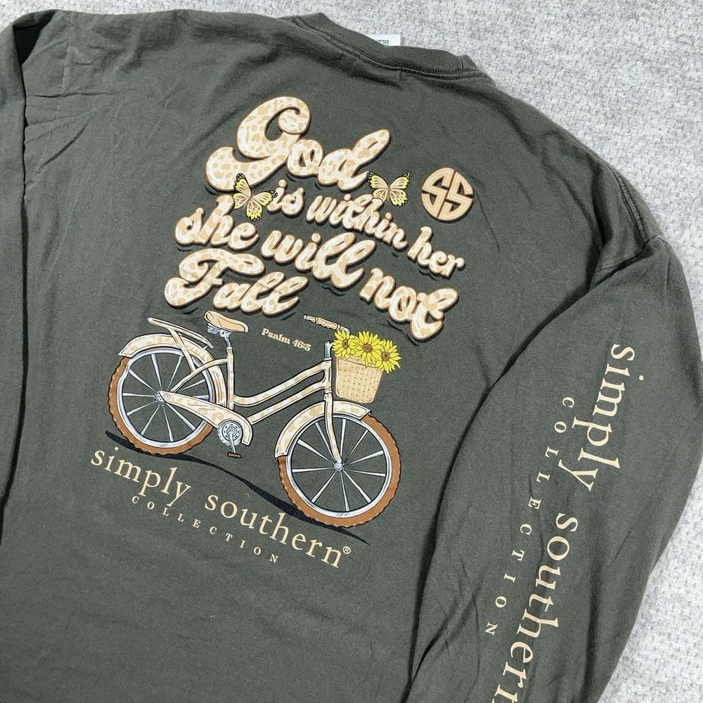 Simply Southern Shirt Women XXL 2XL Green Long Sleeve God Religious Jesus  Olive - Picture 8 of 11